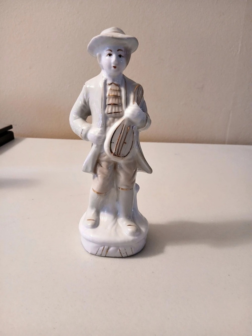 Porcelain-Style Musician Figurine White & Gold